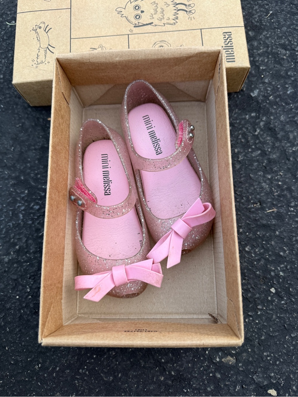 Mini Melissa Pink Glitter Bow Sandals size 7